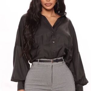 Fashion Nova Black Button Down Bodysuit